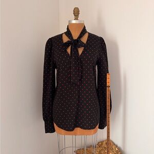 Veronica Beard black with red polka dot bow tie blouse